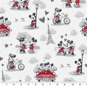 Disney Mickey and Minnie Mouse ~ 1 Yard Cotton Fabric ~ Vintage Romance.